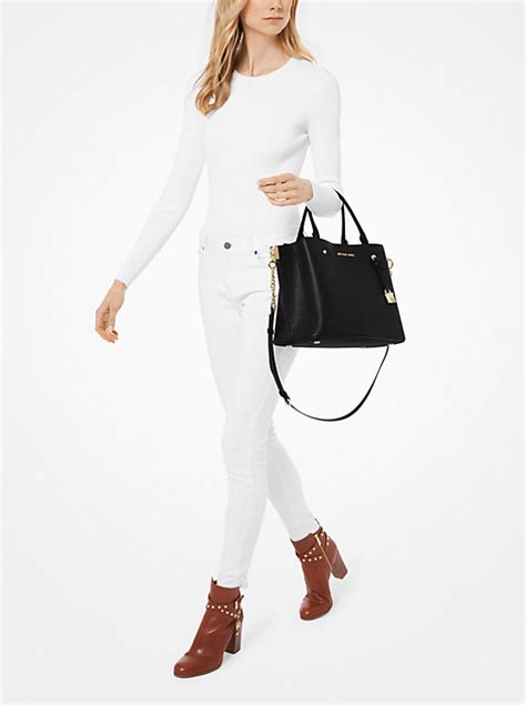 Arielle Large Pebbled Leather Satchel .